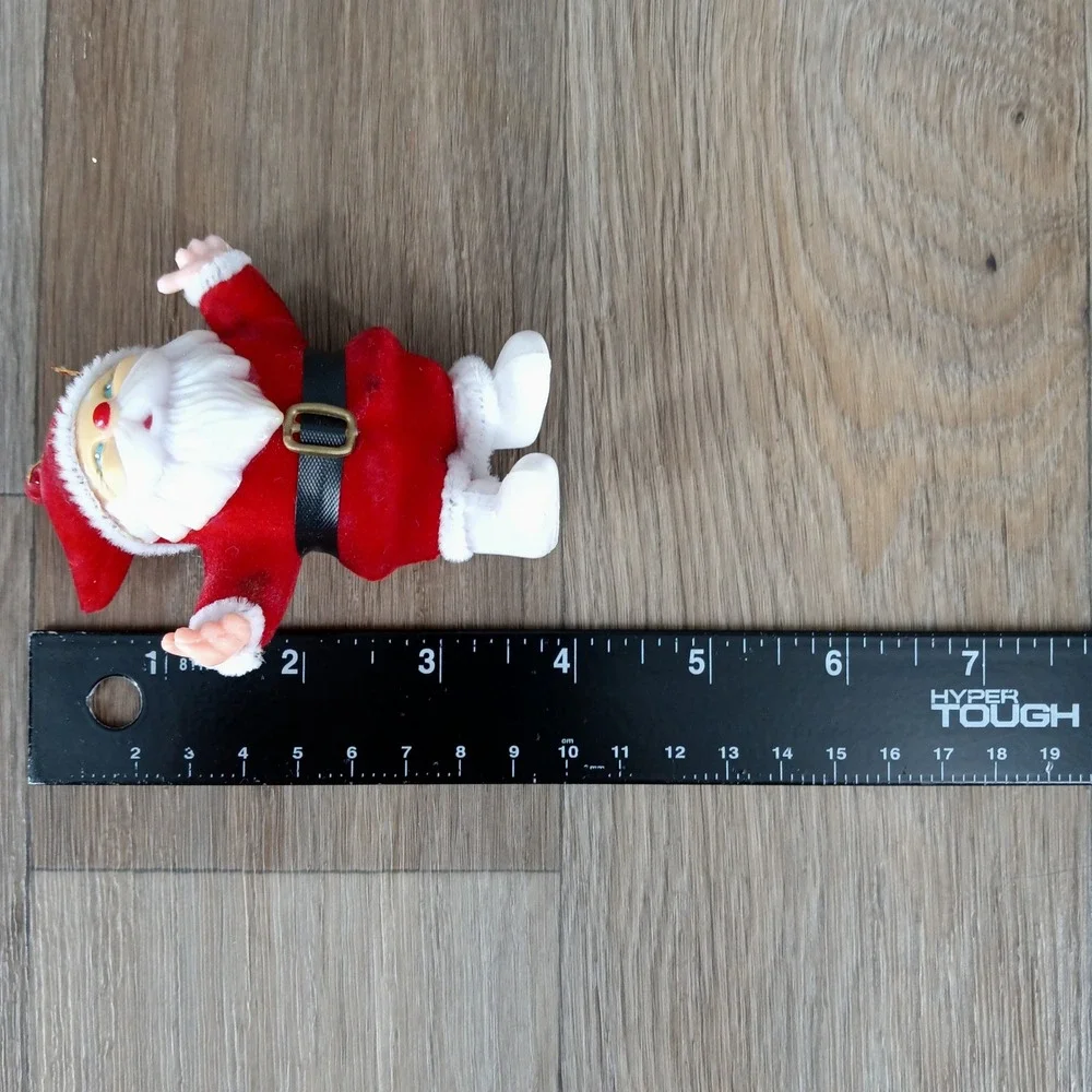 Vintage‎ Santa Ornament Flocked Plastic Christmas Tree Decoration 3 Inch